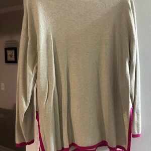 crown & ivy beige Cowl Neck Sweater with Pink Trim